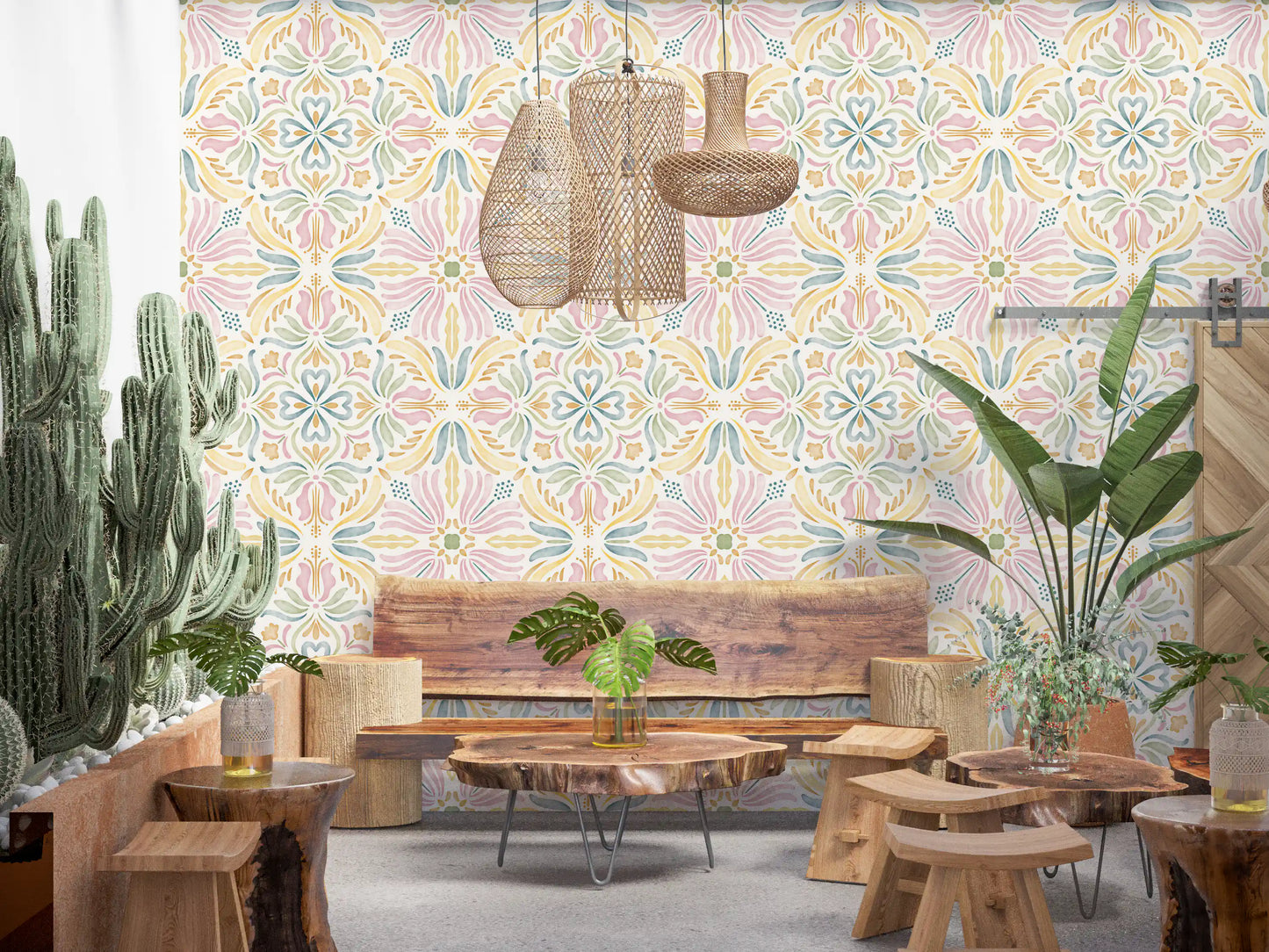 Pastel Mediterranean Garden Tile Wallpaper⁠