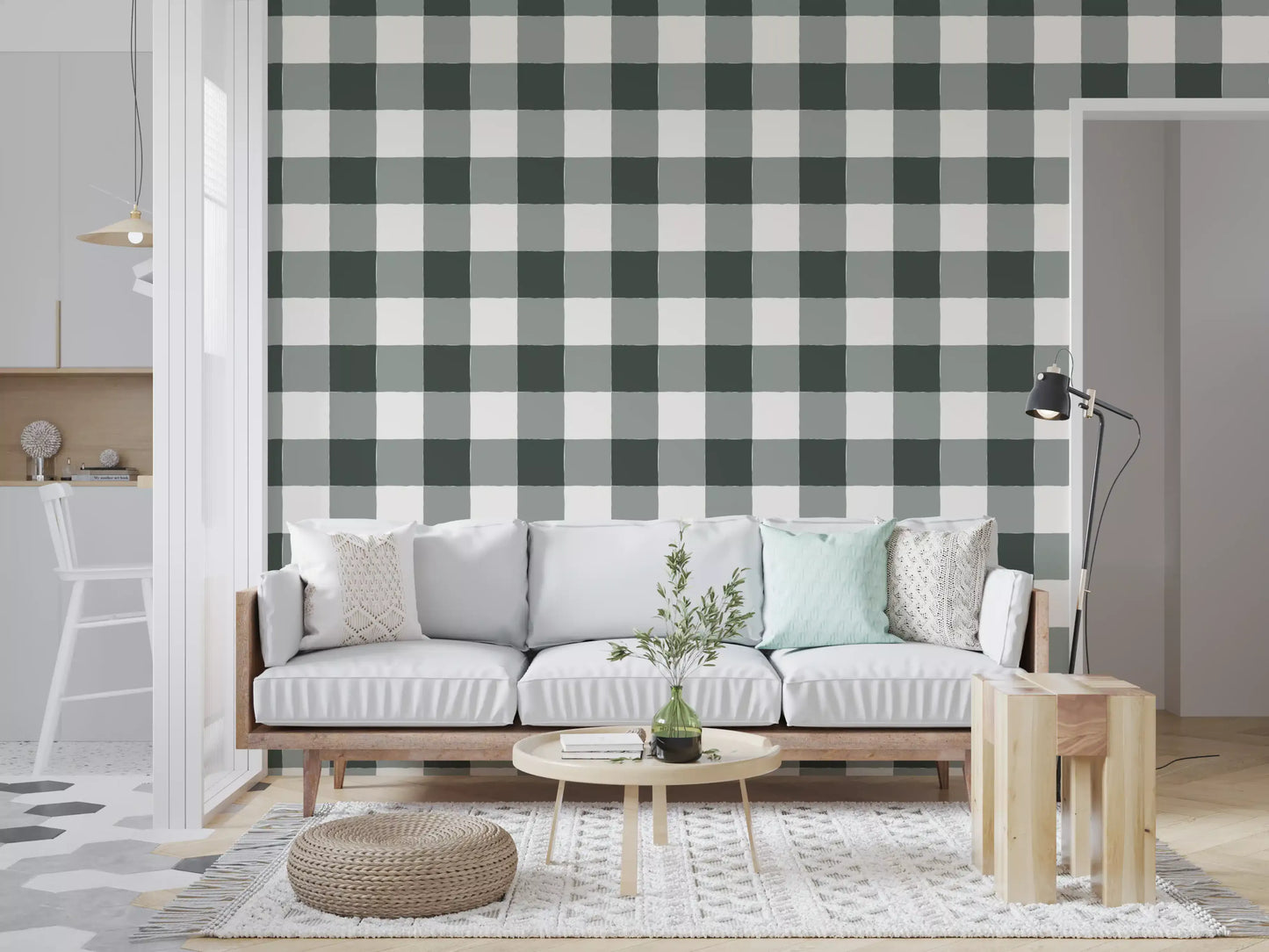 Soft Slate Checkered Grid Wallpaper⁠