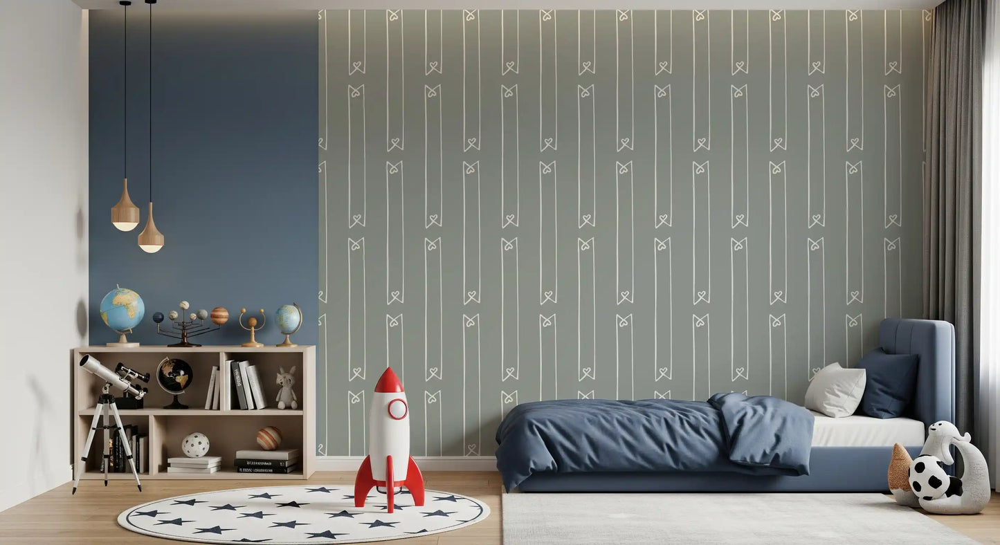 Minimalist Heart Ribbon Stripe Wallpaper⁠