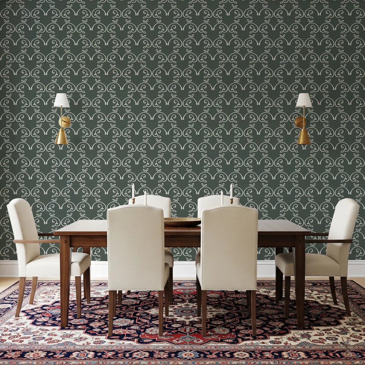 Sage Green Organic Arch Pattern Wallpaper⁠