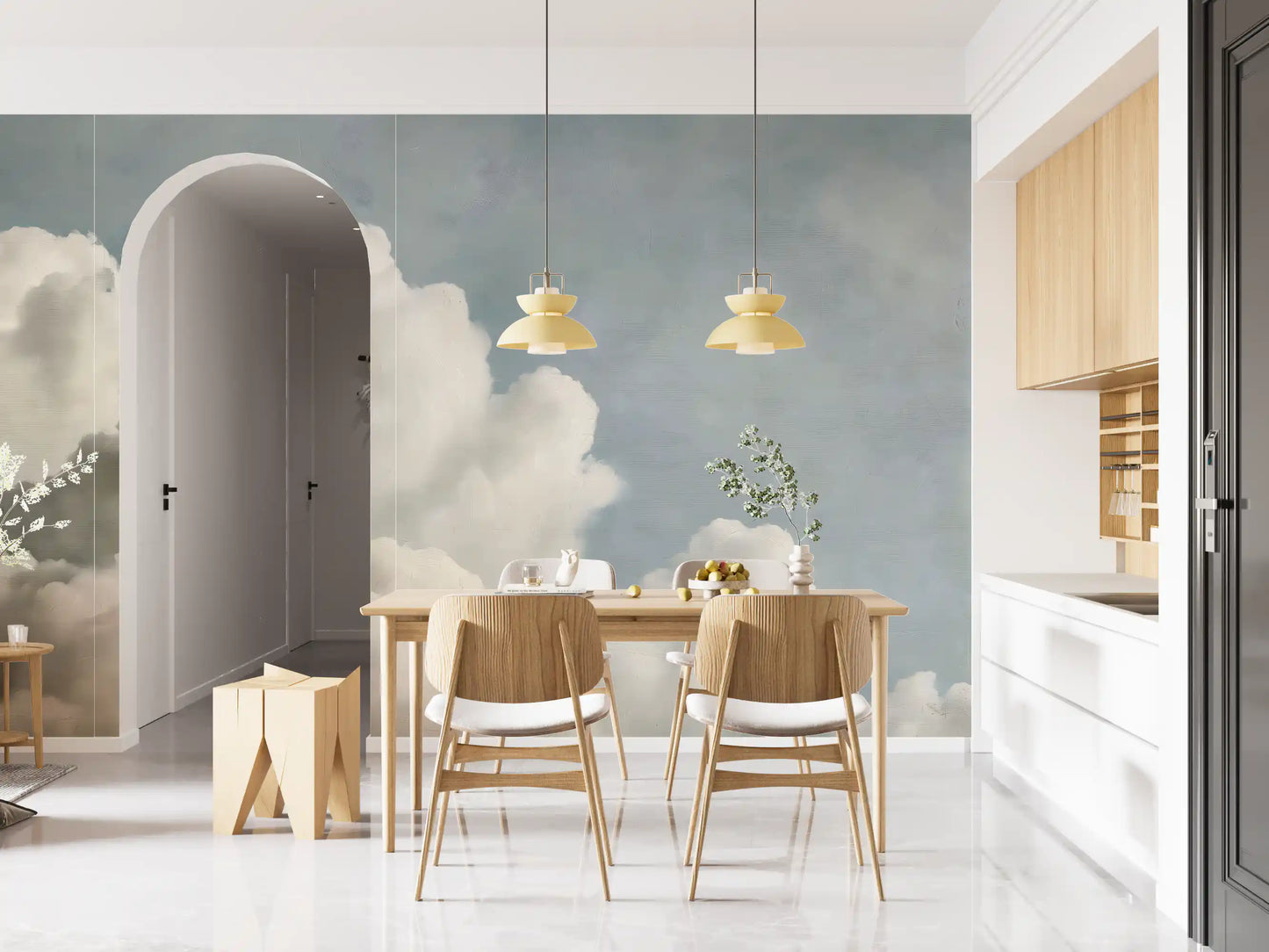 Dreamy Painted Clouds Wall Mural