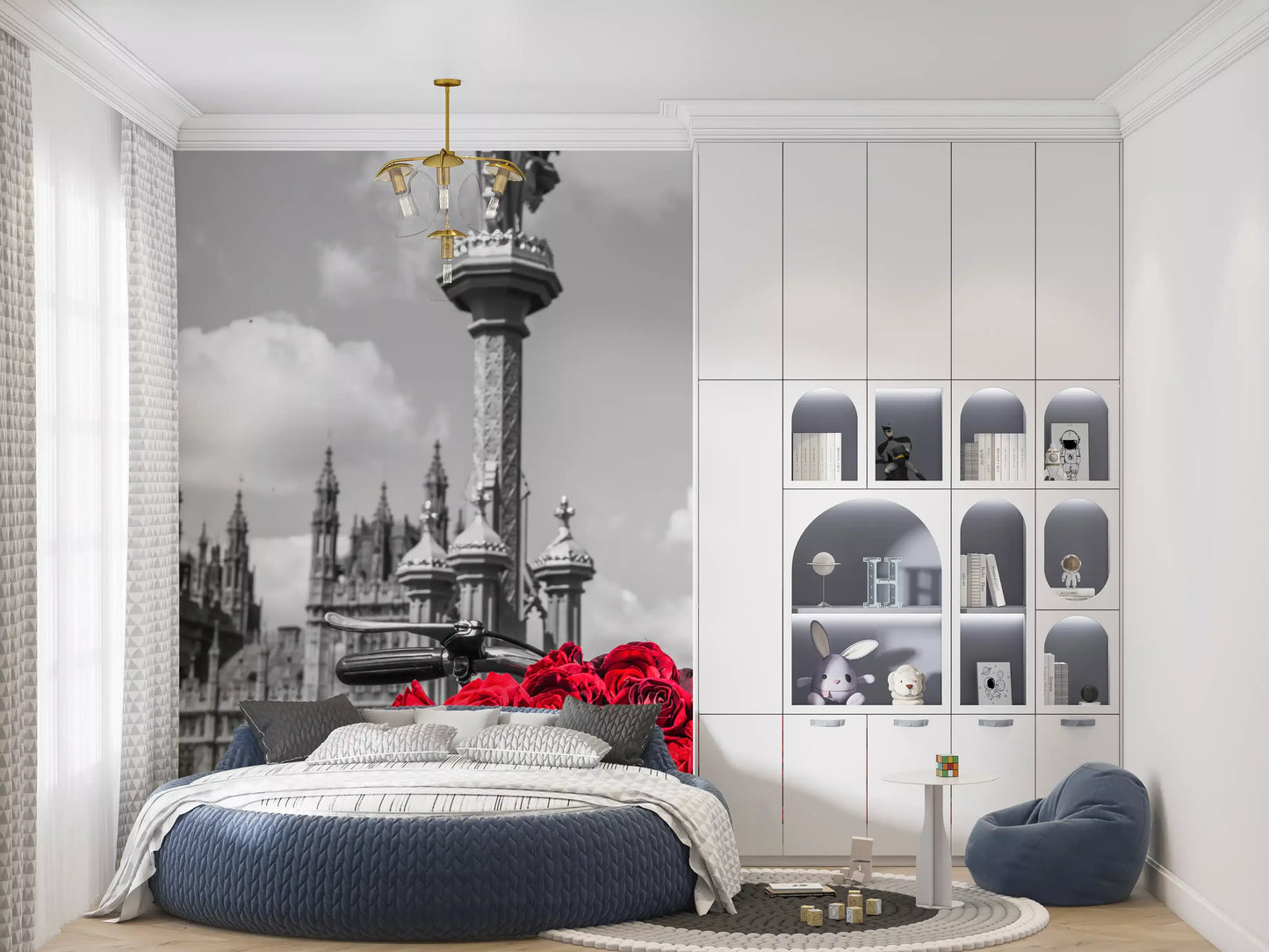 Crimson Blooms in Central London Wall Mural