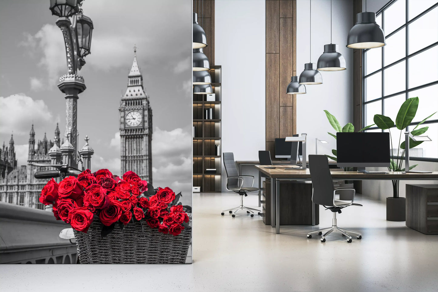 Crimson Blooms in Central London Wall Mural