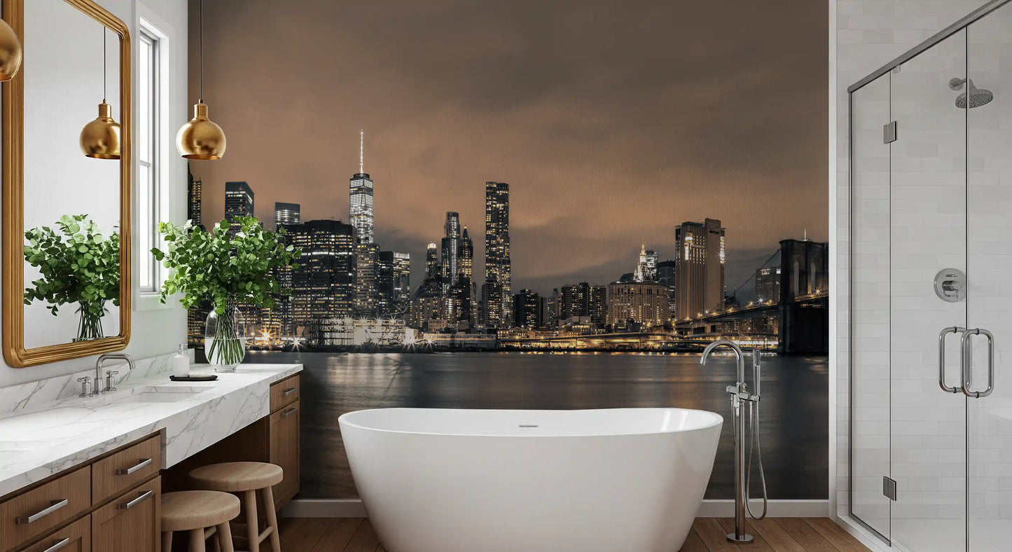 East River Night Cityscape Wall Mural