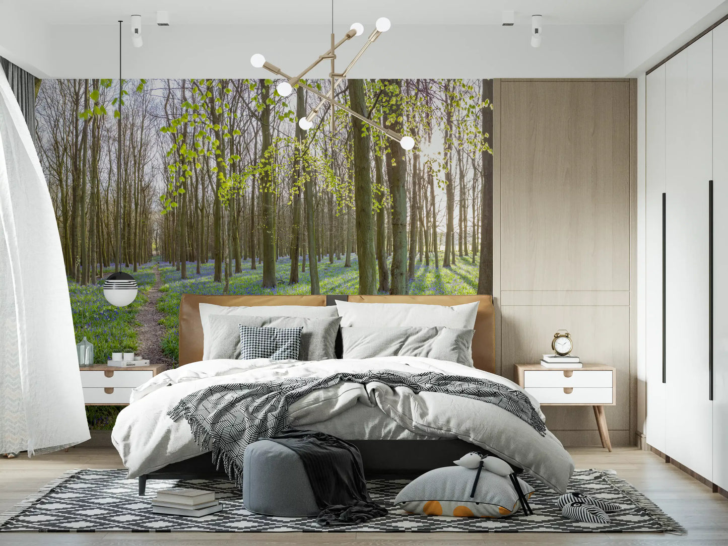 Springtime Woodland Canopy and Blooms Wall Mural