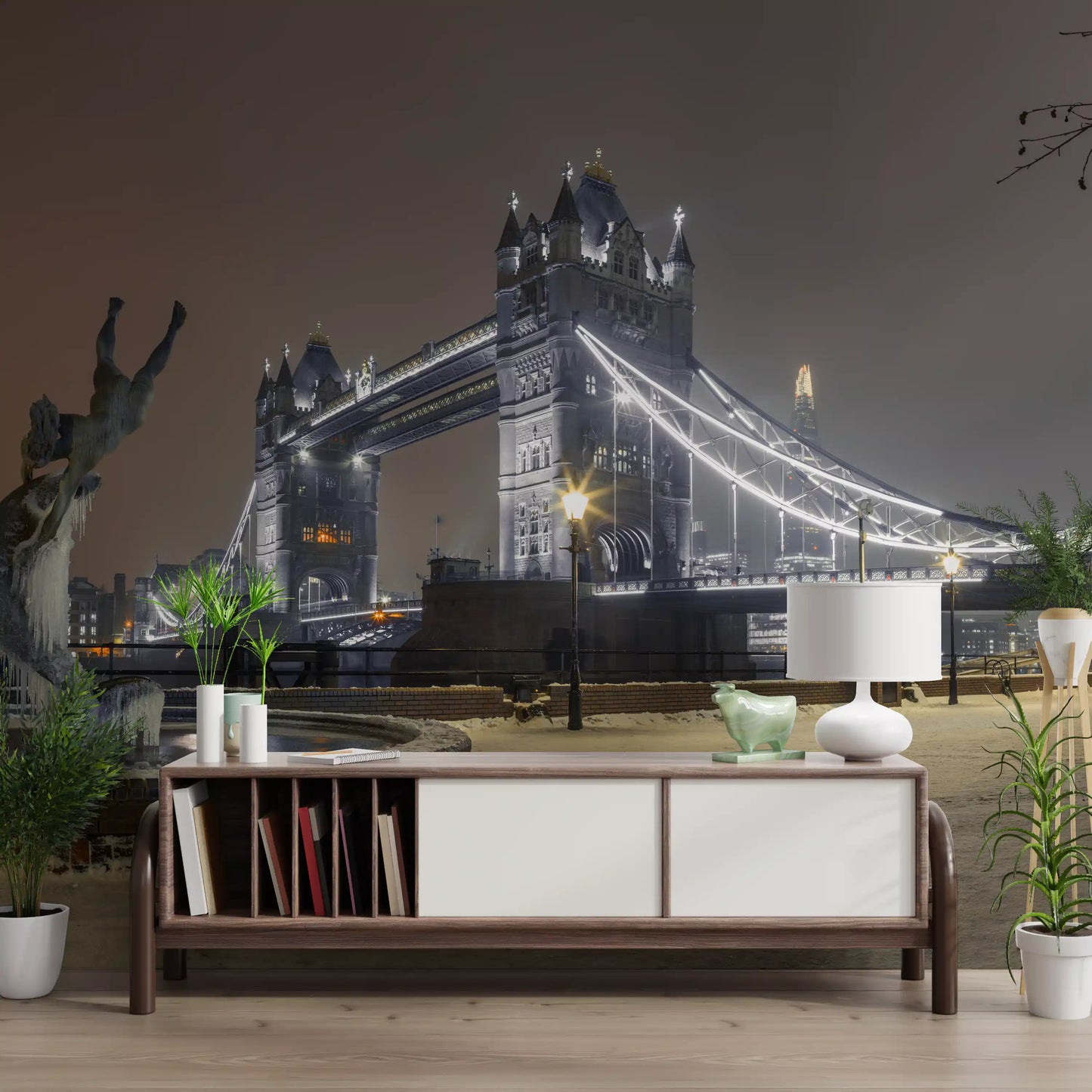 Icy Thames Riverside Evening Wall Mural