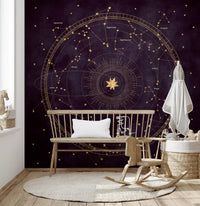 Celestial Zodiac Gold Map Wall Mural