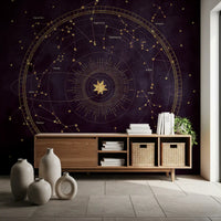 Celestial Zodiac Gold Map Wall Mural