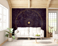 Celestial Zodiac Gold Map Wall Mural