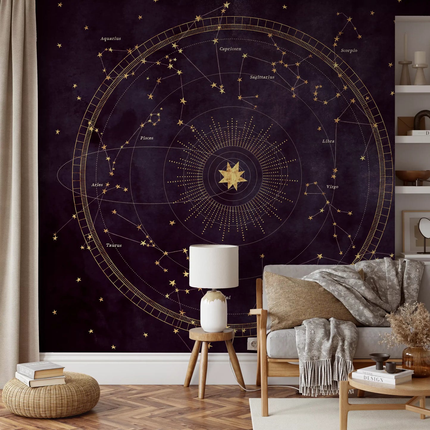 Celestial Zodiac Gold Map Wall Mural