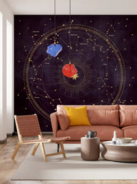 Celestial Zodiac Gold Map Wall Mural