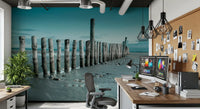 Minimalist Maritime Beach Scenery Wall Mural