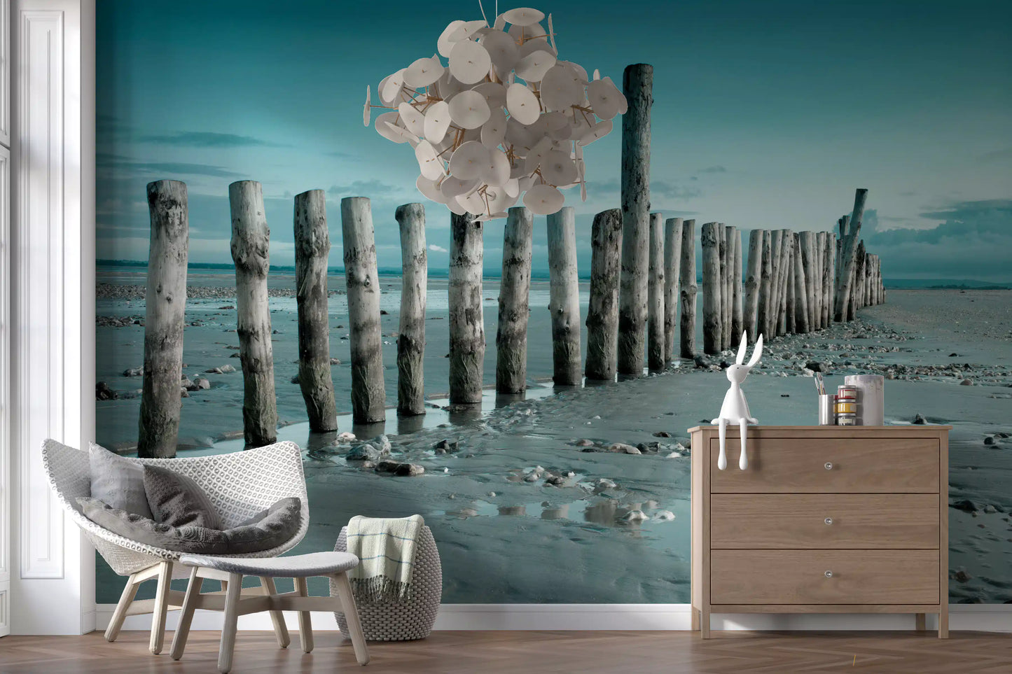 Minimalist Maritime Beach Scenery Wall Mural
