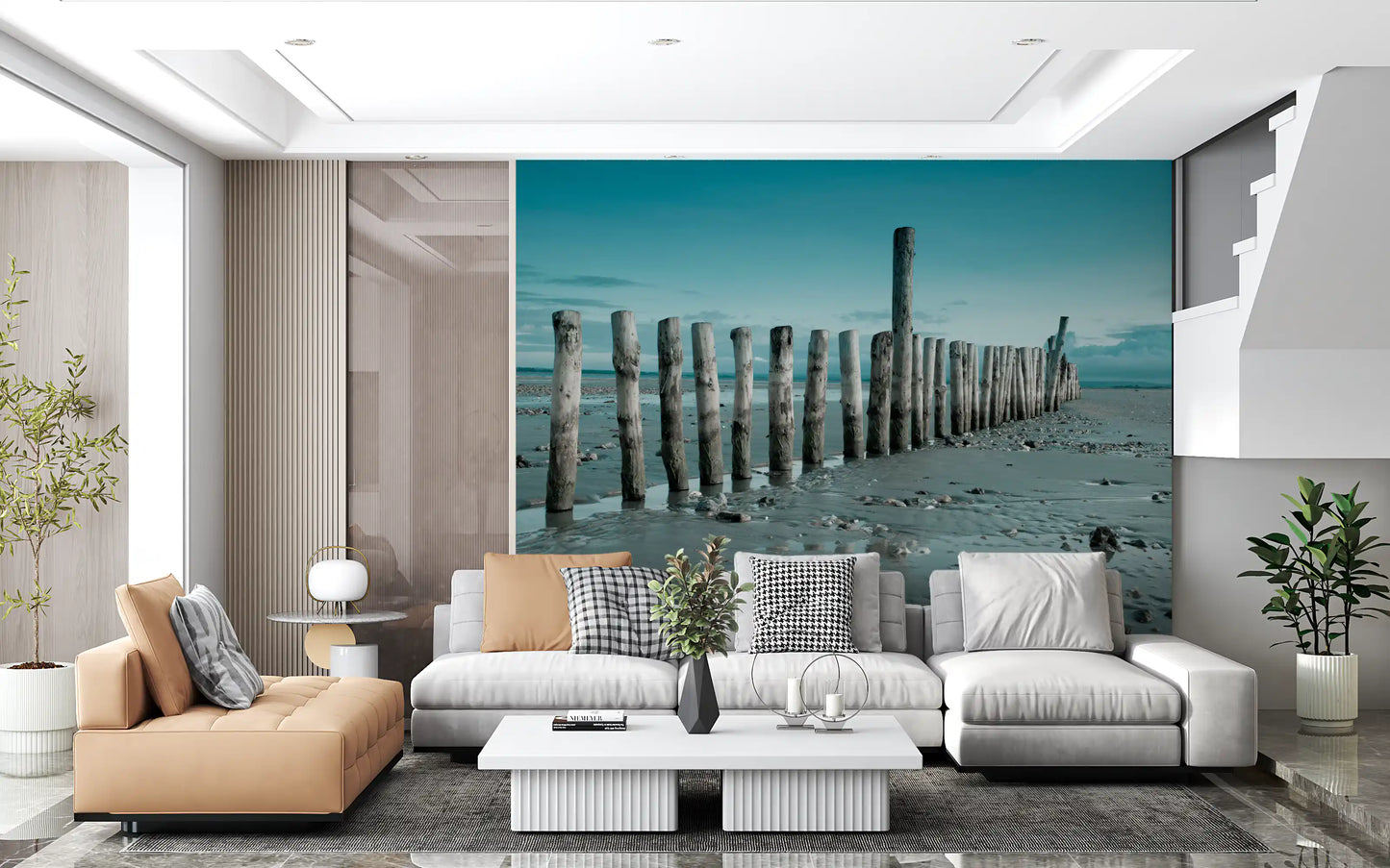 Minimalist Maritime Beach Scenery Wall Mural