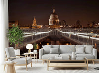Midnight St Pauls Cathedral and Bridge View Wall Mural