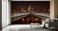 Midnight St Pauls Cathedral and Bridge View Wall Mural