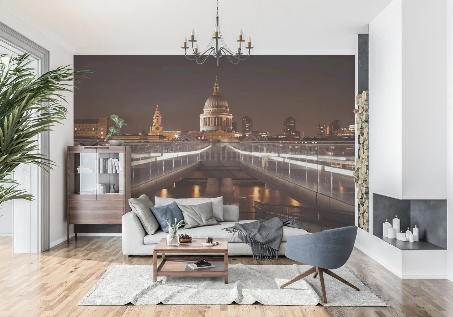 Midnight St Pauls Cathedral and Bridge View Wall Mural