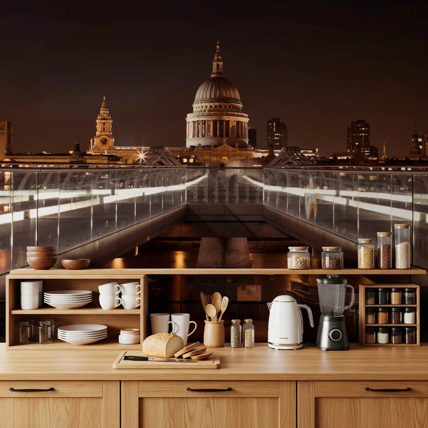 Midnight St Pauls Cathedral and Bridge View Wall Mural