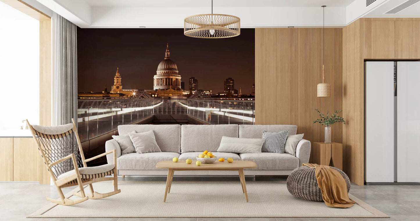 Midnight St Pauls Cathedral and Bridge View Wall Mural