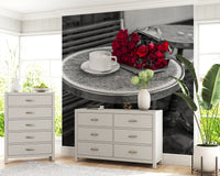 Crimson Blooms at a Bistro Table Wall Mural