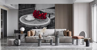 Crimson Blooms at a Bistro Table Wall Mural