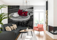 Crimson Blooms at a Bistro Table Wall Mural