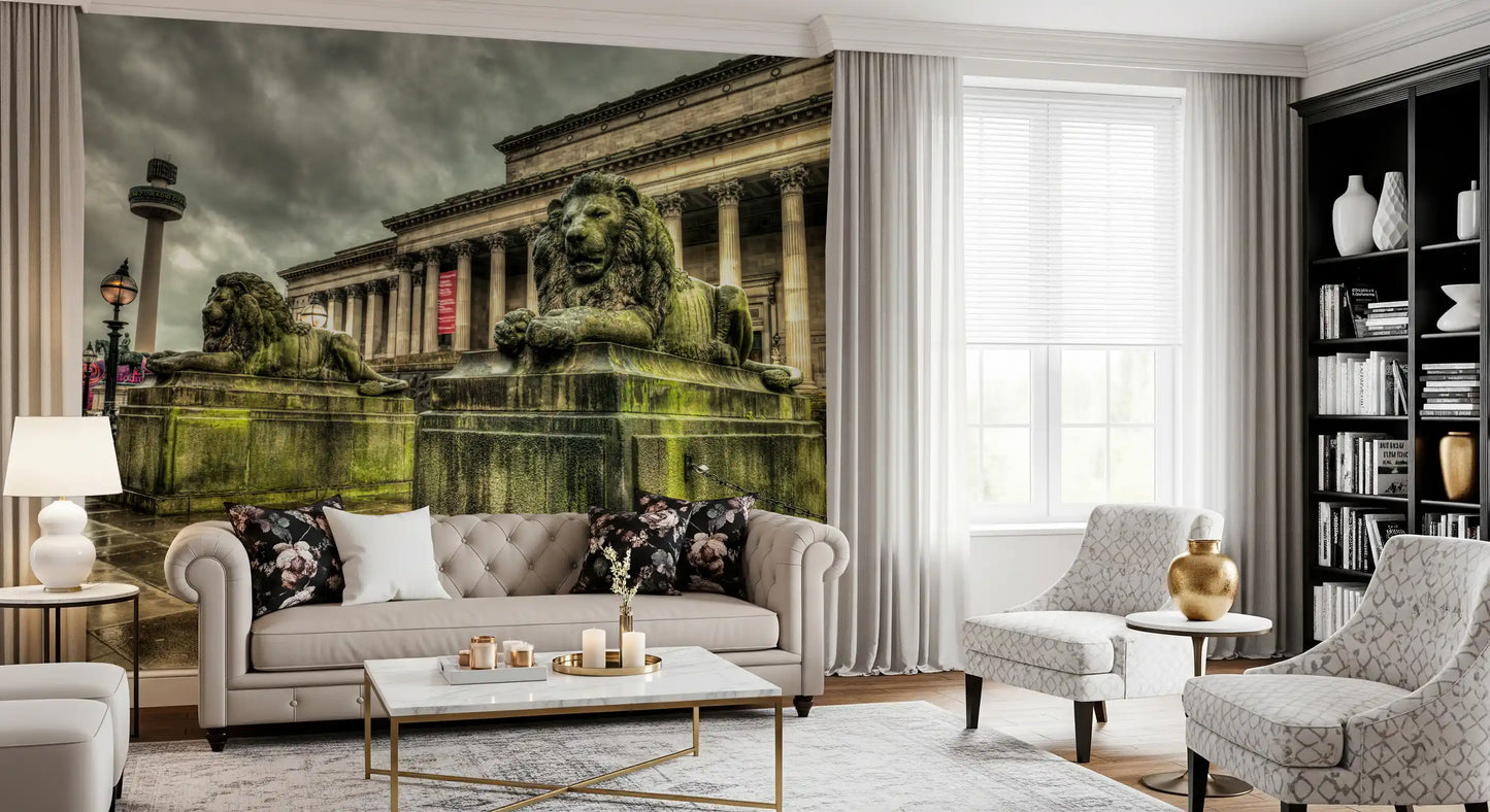 Historic Stone Guardians Cityscape Wall Mural