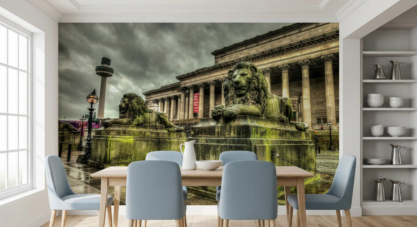 Historic Stone Guardians Cityscape Wall Mural