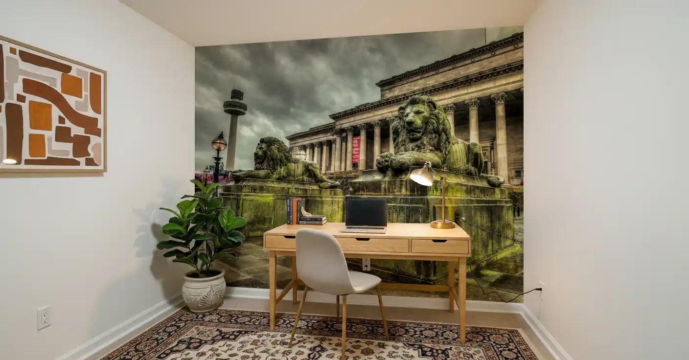 Historic Stone Guardians Cityscape Wall Mural