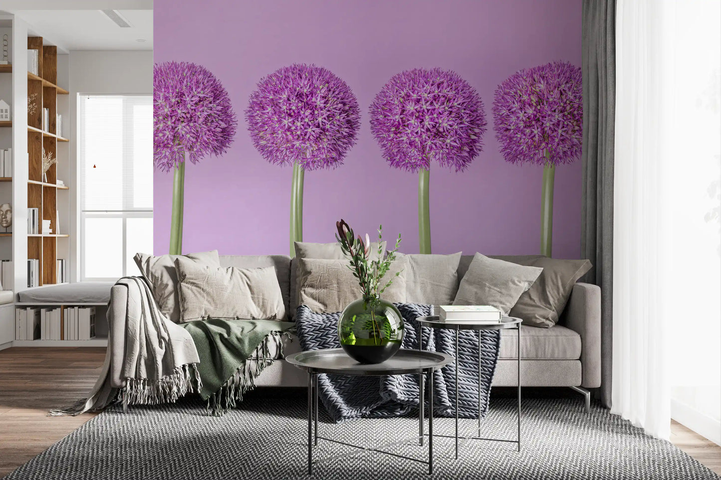 Symmetrical Lavender Floral Spheres Wall Mural
