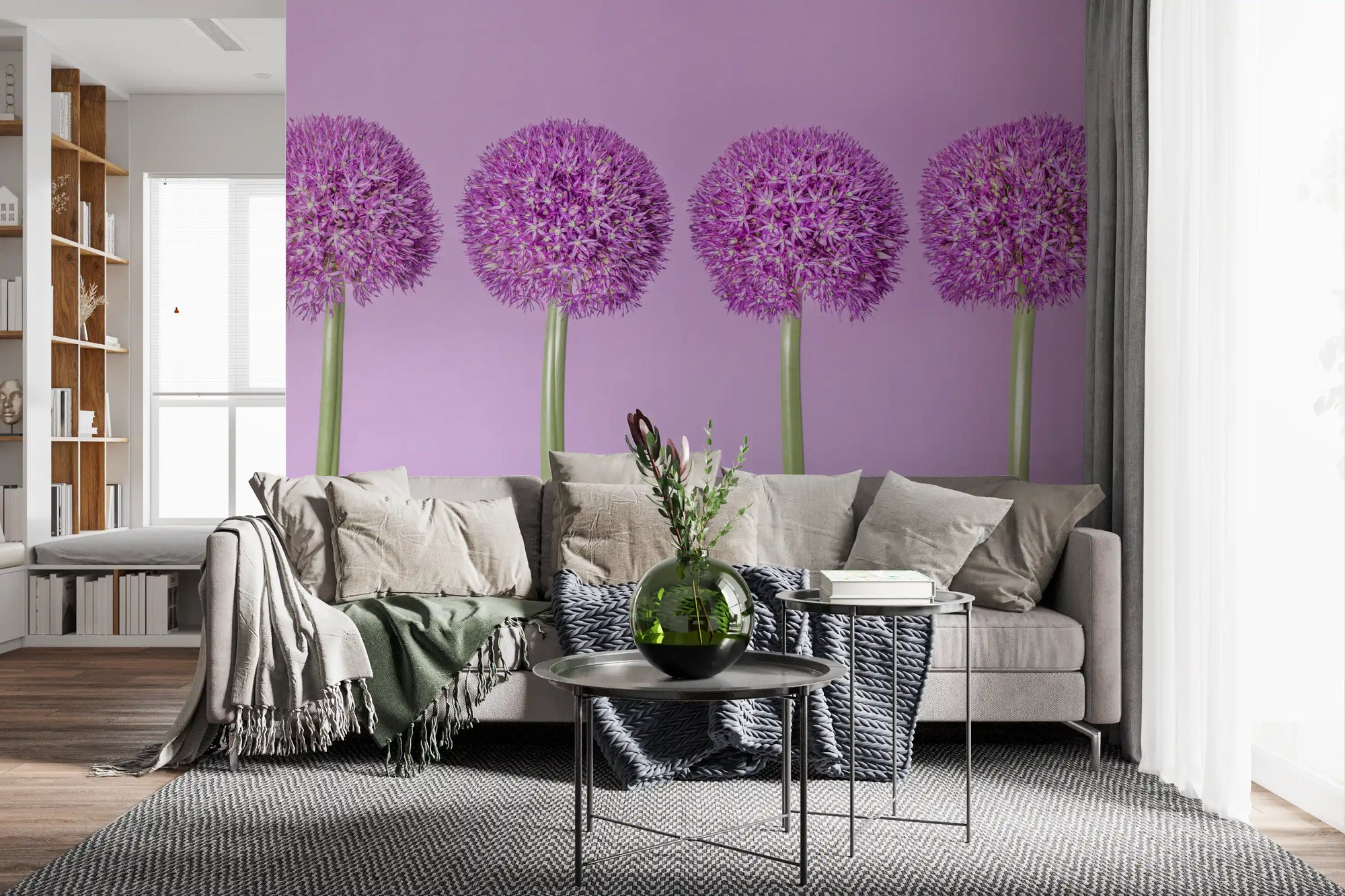 Lavender Floral Spheres wall mural warming a calm living room GD12826
