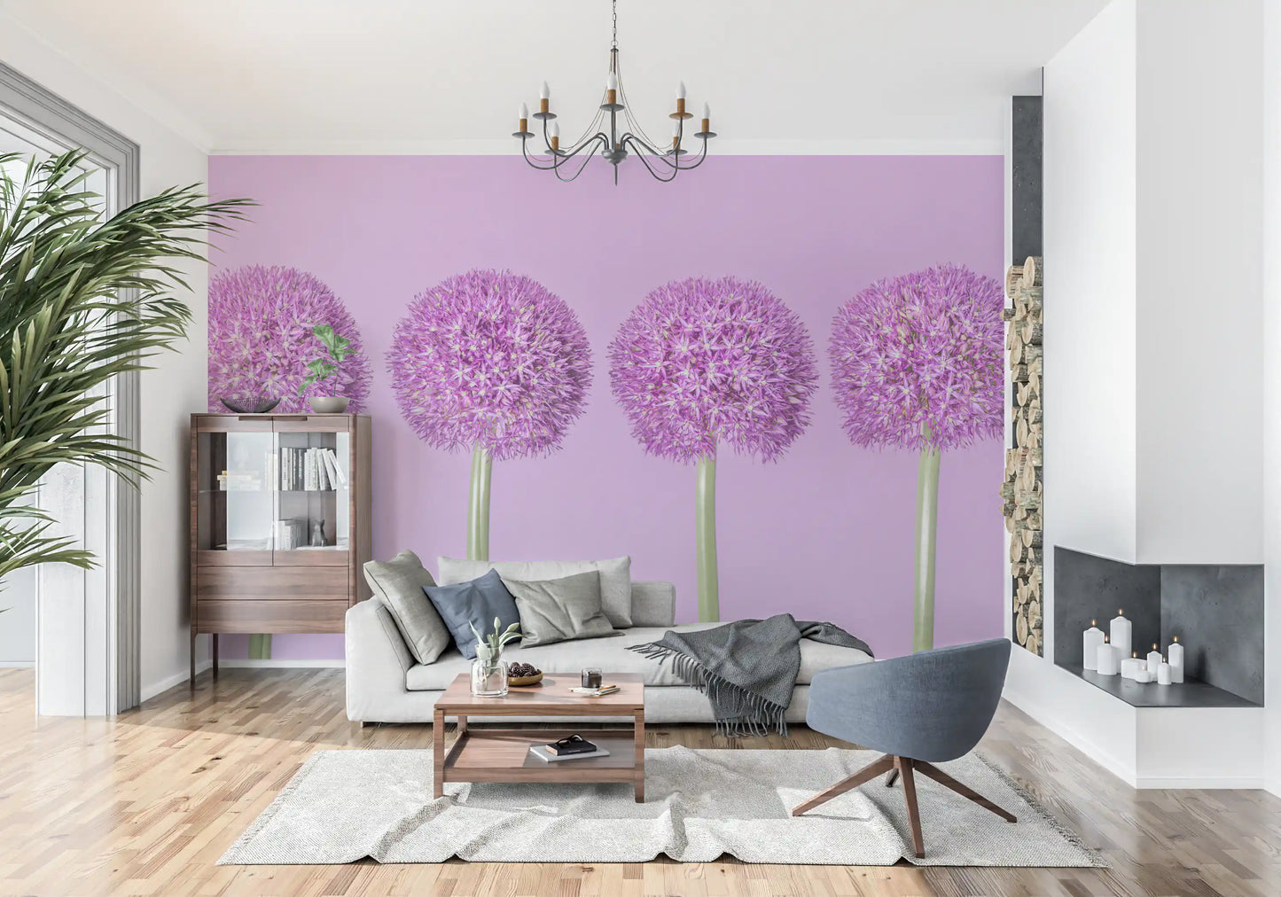 Symmetrical Lavender Floral Spheres Wall Mural