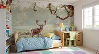 Stag Portrait in Golden Forest Light Wall Mural