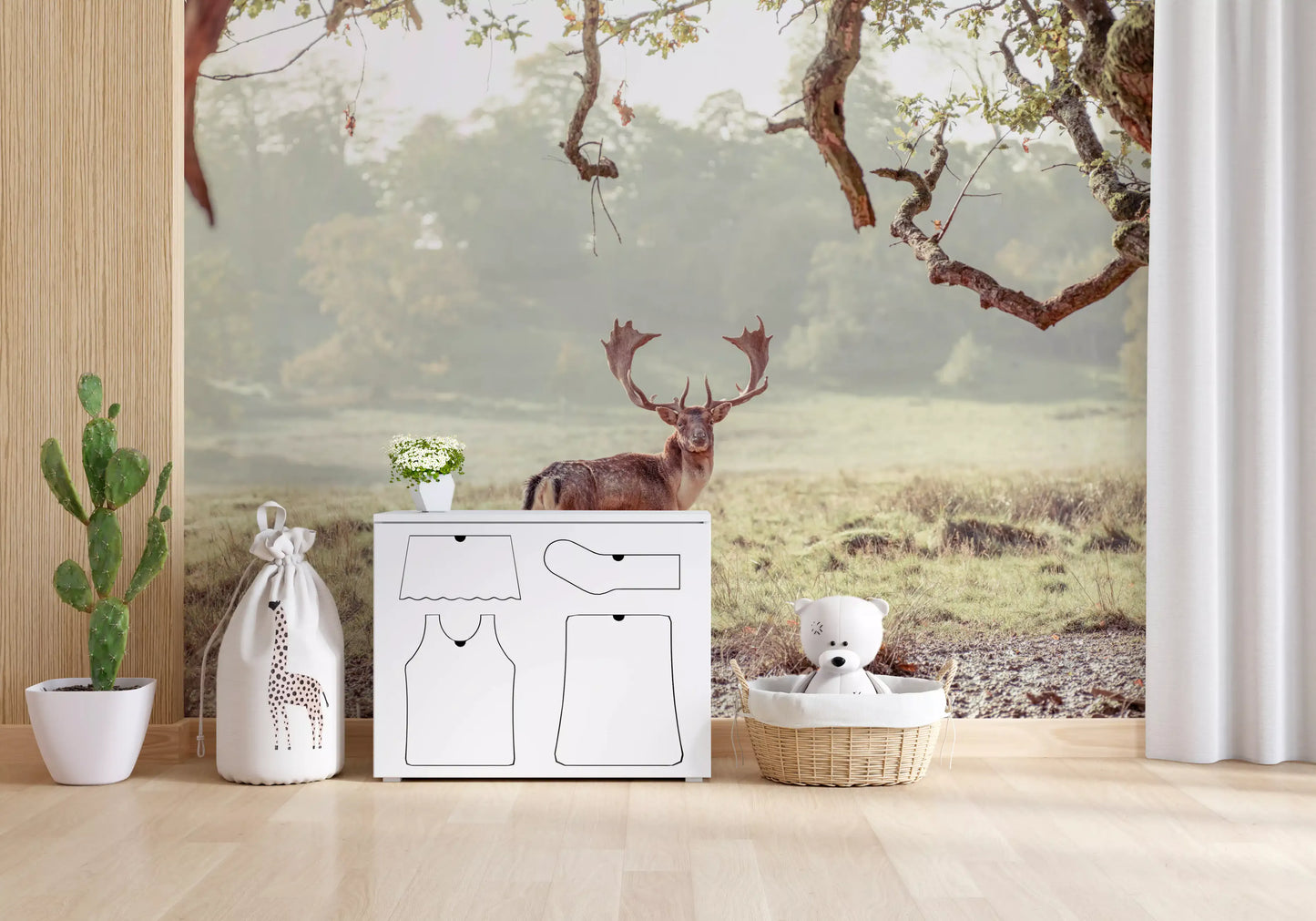 Stag Portrait in Golden Forest Light Wall Mural