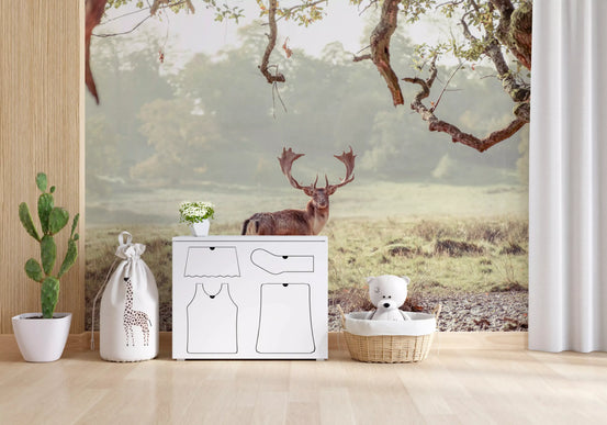 Stag Portrait in Golden Forest Light Wall Mural
