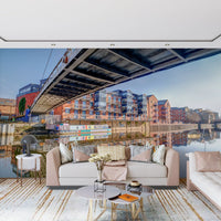 Riverside Urban Architecture and Steel Bridge Wall Mural
