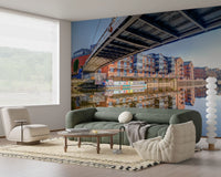 Riverside Urban Architecture and Steel Bridge Wall Mural