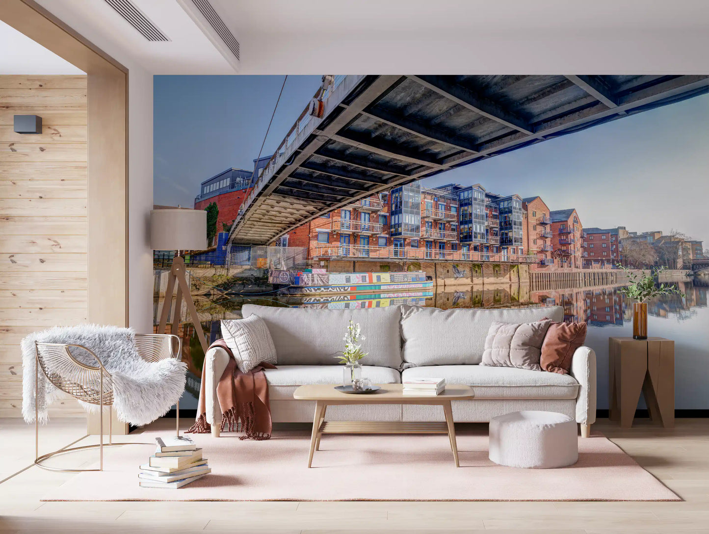 Riverside Urban Architecture and Steel Bridge Wall Mural