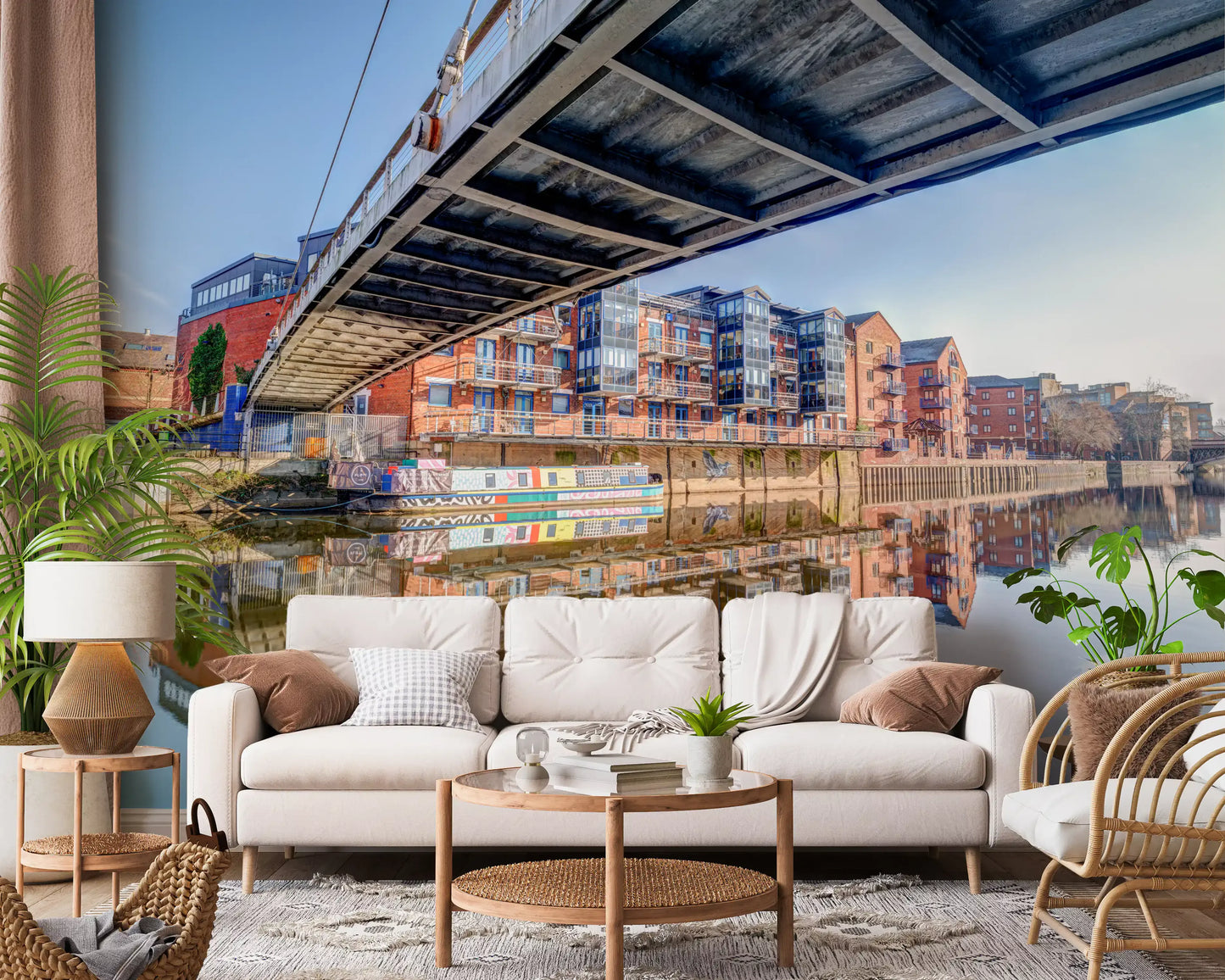 Riverside Urban Architecture and Steel Bridge Wall Mural