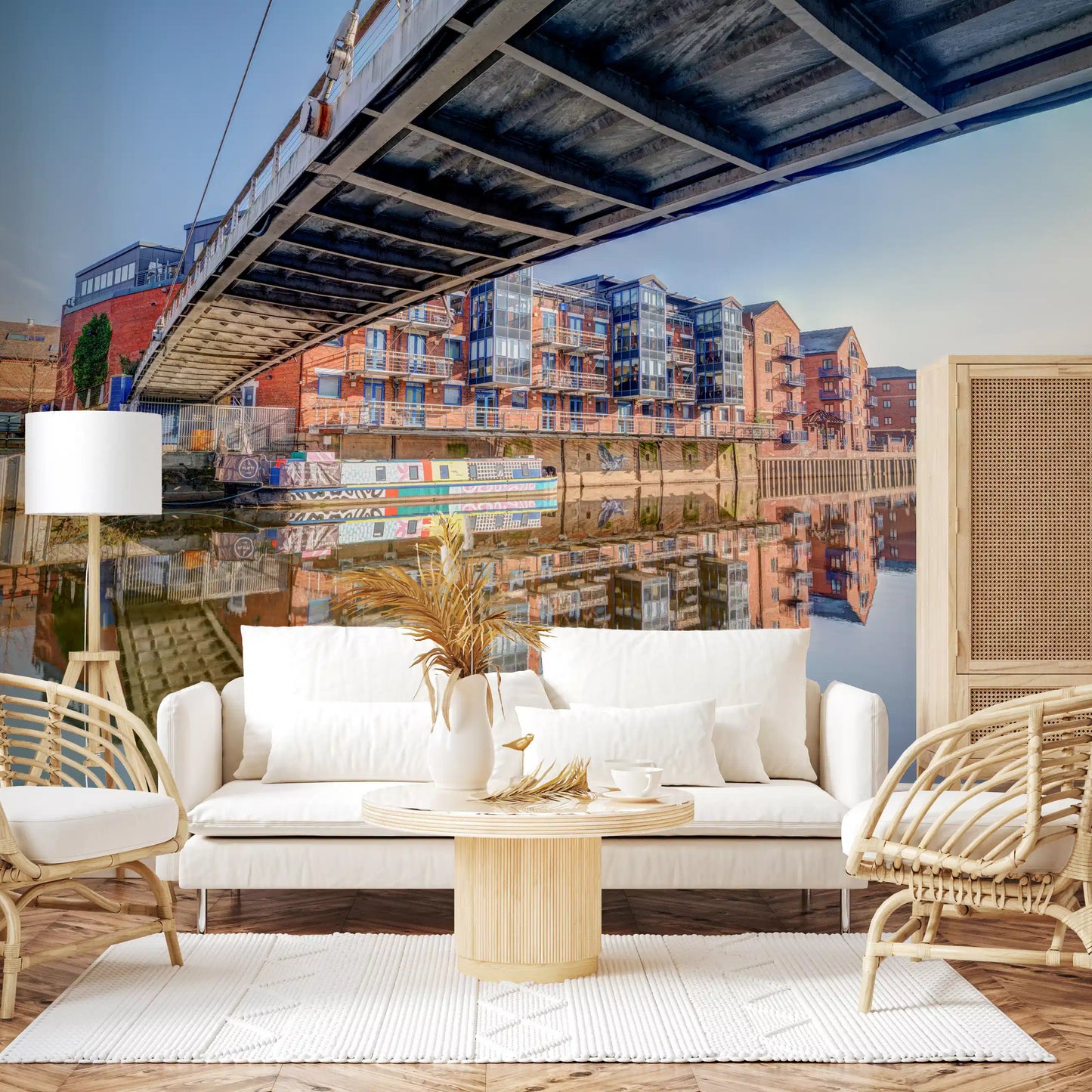 Riverside Urban Architecture and Steel Bridge Wall Mural