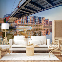 Riverside Urban Architecture and Steel Bridge Wall Mural