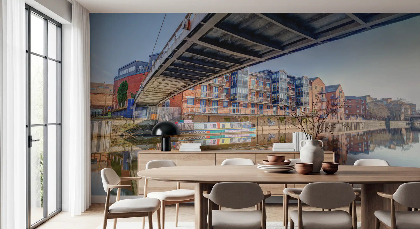 Riverside Urban Architecture and Steel Bridge Wall Mural