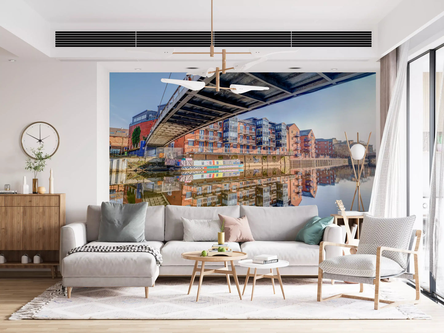 Riverside Urban Architecture and Steel Bridge Wall Mural