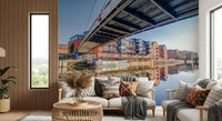 Riverside Urban Architecture and Steel Bridge Wall Mural