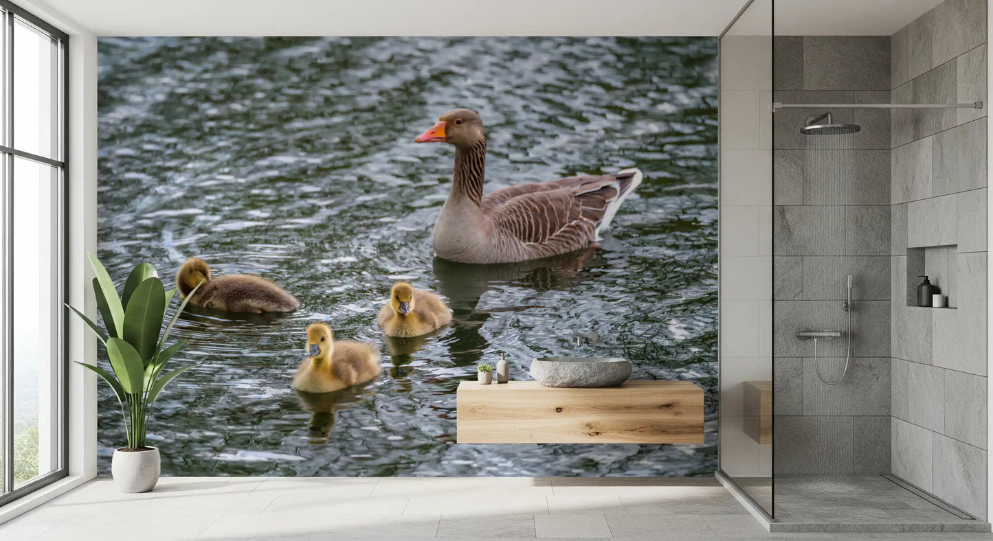 Rippled water wall mural spanning a relaxed bathroom layout GD12838
