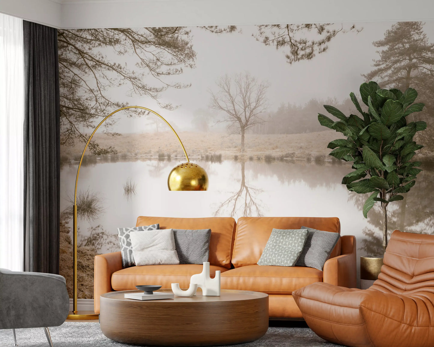 Lounge glowing softly beside the ethereal woodland wall mural, GD12839
