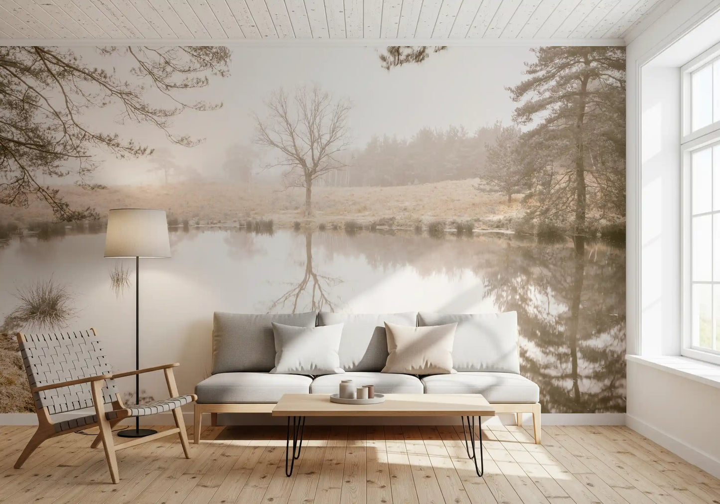 Hallway lit gently along the Sepia Reflection wall mural, GD12839