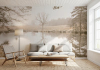 Hallway lit gently along the Sepia Reflection wall mural, GD12839