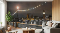 Thames Riverfront Twilight Scene wall mural shows London lit up at night GD12841
