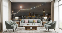 living room lit by the Thames Riverfront wall mural, its river lights aglow GD12841
